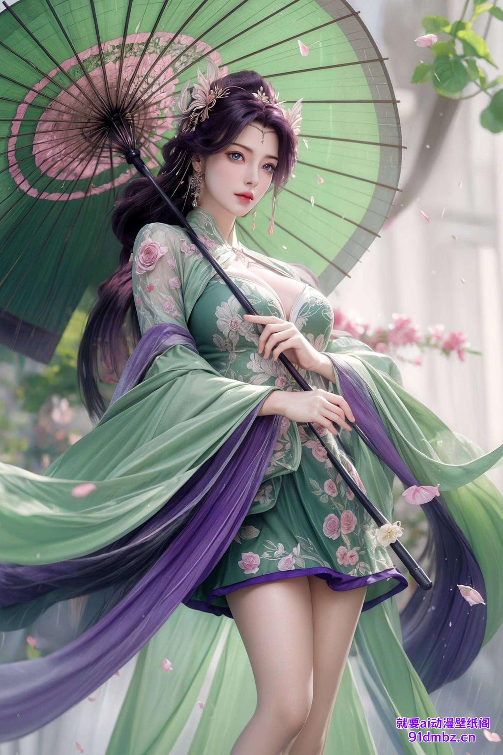 翠扇掩映幽深梦境云曦持扇轻摇曳